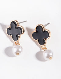 Black Mini Clover Pearl Earrings - link has visual effect only
