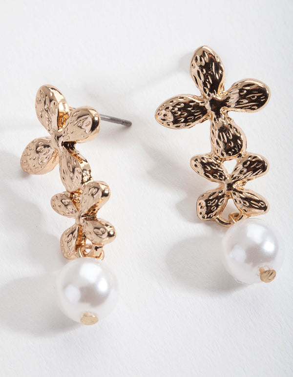 Gold Flower Drop Earrings