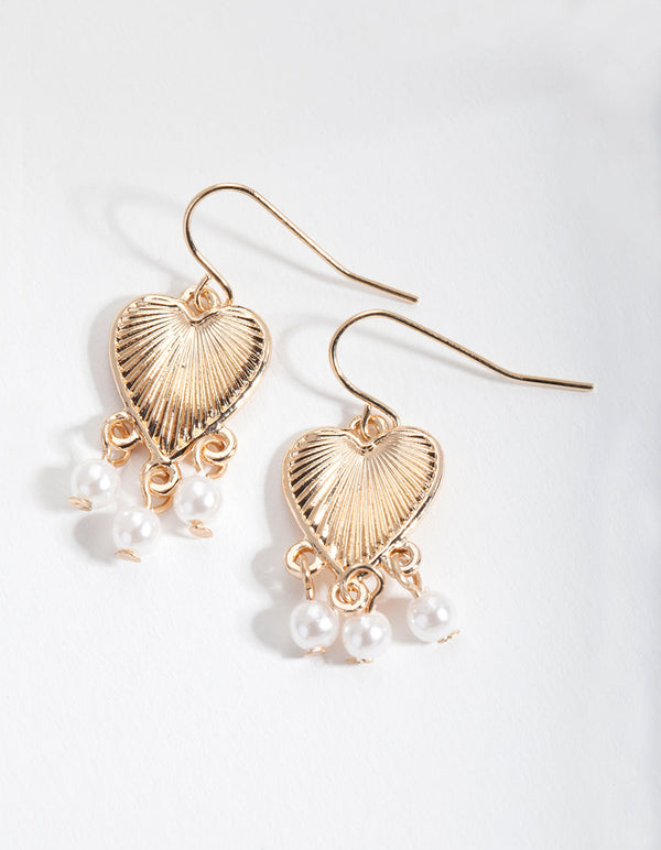 Gold Mini Heart Pearl Earrings