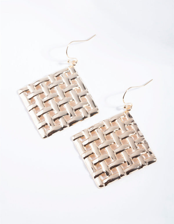 Gold Woven Waffle Earrings