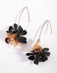 Black Gold Textured 3D Flower Earrings - link has visual effect only