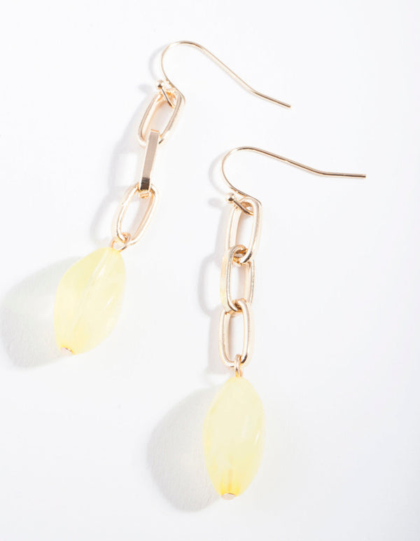 Gold Yellow Chain Bead Earrings