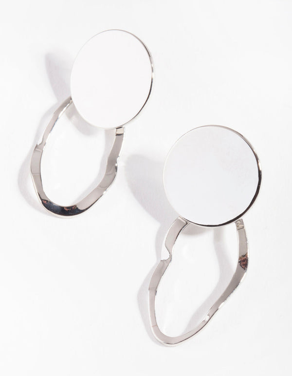 Rhodium Disc Swiggle Oval Earrings