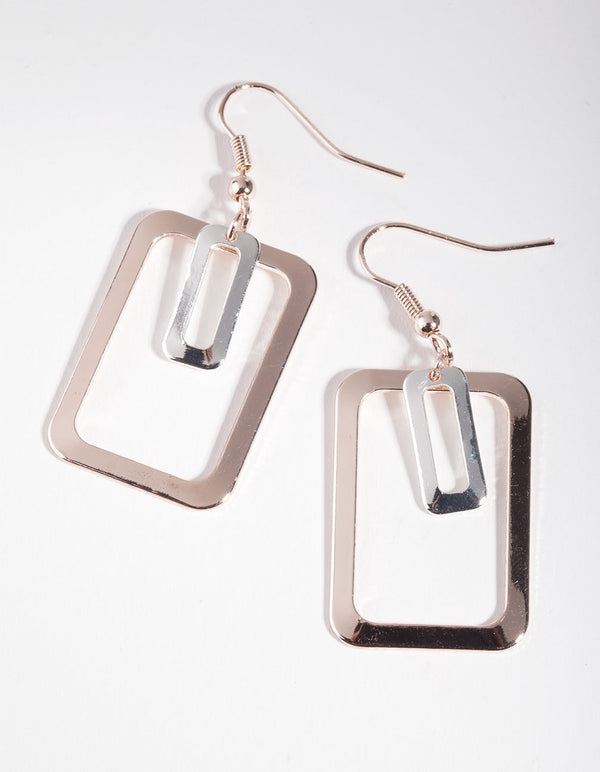Mixed Metal Double Rectangle Earrings