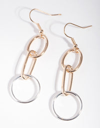 Mixed Metal Open Rectangle Link Earrings - link has visual effect only