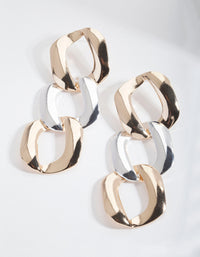 Mixed Metal Chunky Chain Link Earrings - link has visual effect only