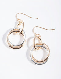 Mixed Metal Open Circle Link Earrings - link has visual effect only