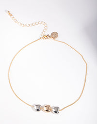 Mixed Metal Triple Heart Choker Necklace - link has visual effect only