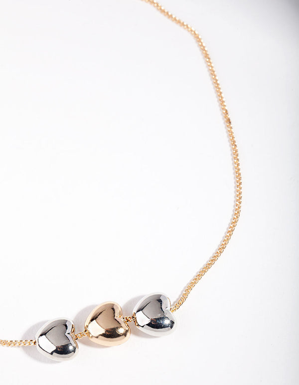 Mixed Metal Triple Heart Choker Necklace