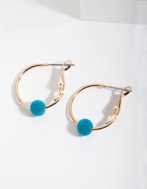 Blue Fluffy Hoop Earrings