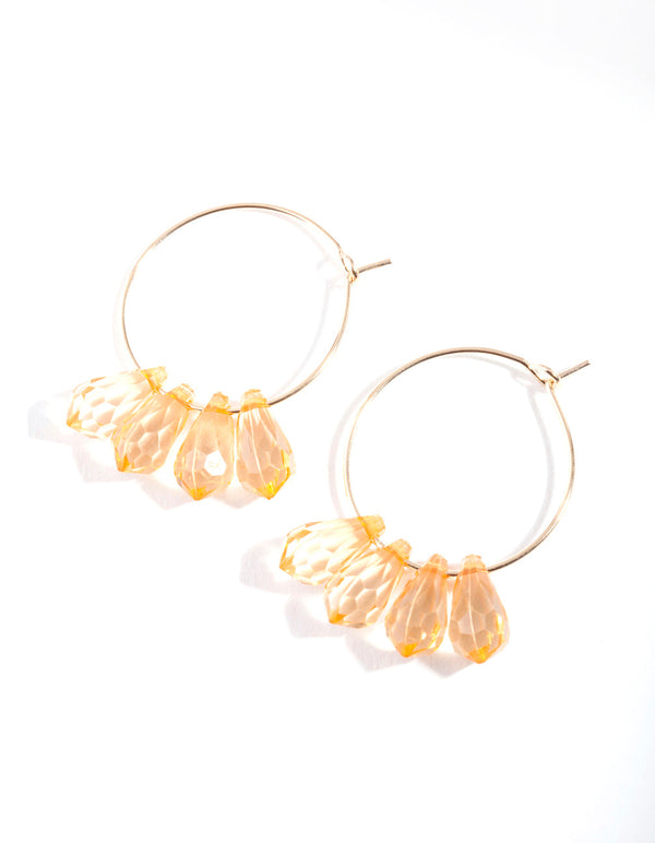Brown Gold Faceted Bead Hoop Earrings