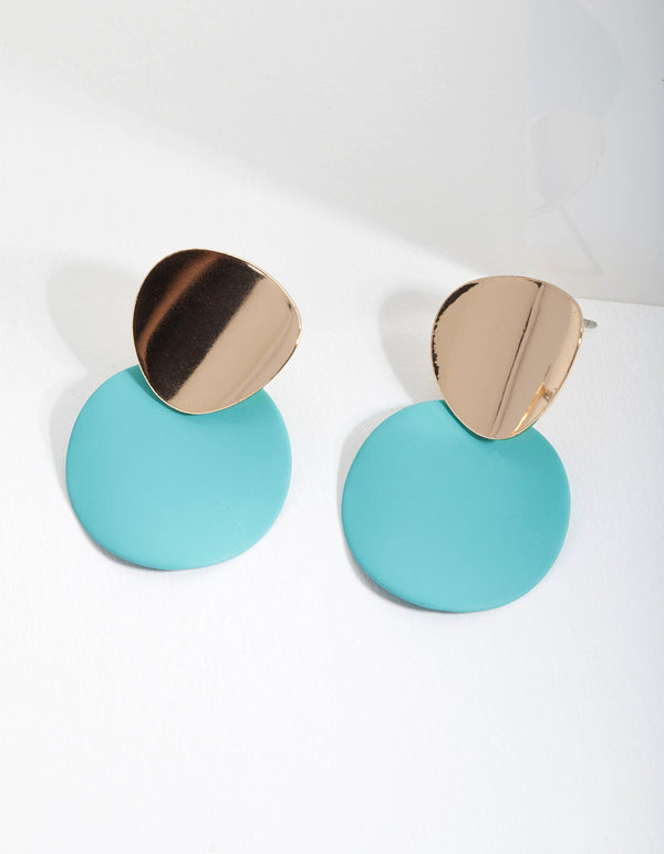 Turquoise Curved Disc Earrings