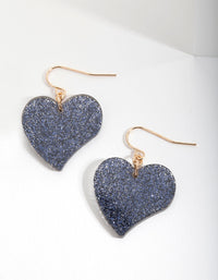 Navy Glitter Heart Drop Earrings - link has visual effect only
