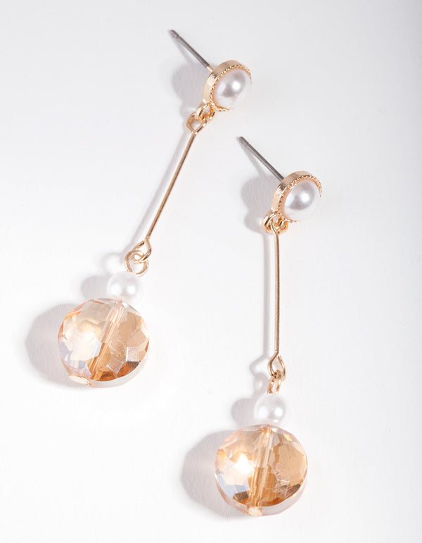 Gold Brown Bead Stick Earrings