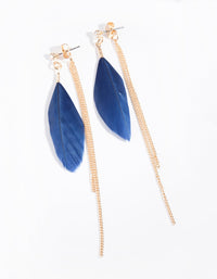 Navy Gold Feather Drop Earrings - link has visual effect only