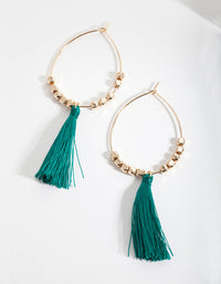 Green Bead Tassel Hoop Earrings - link has visual effect only