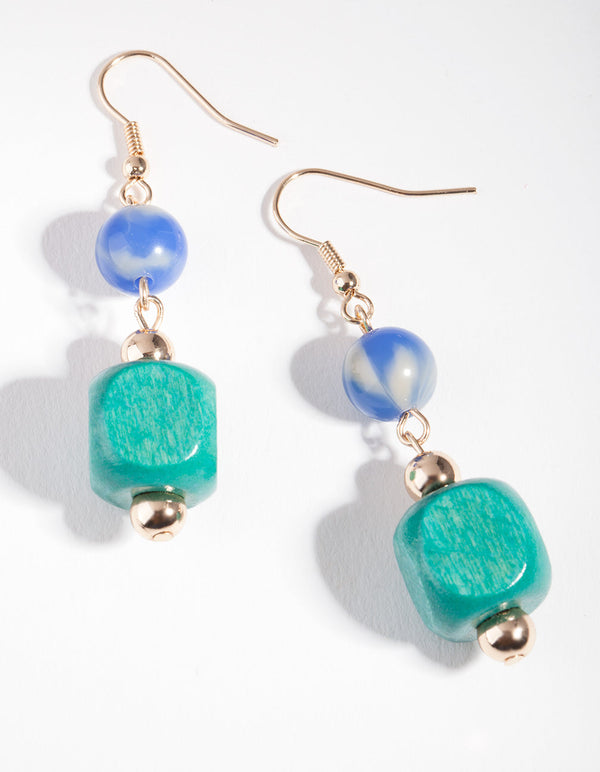 Blue Mixed Beaded Drop Earrings