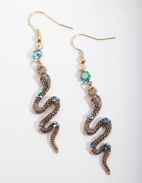 Blue Snake Drop Earrings