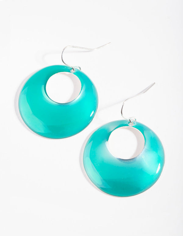Silver Green Metallic Circle Earrings