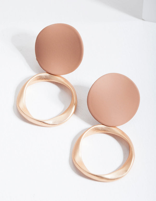 Brown Double Circle Drop Earrings