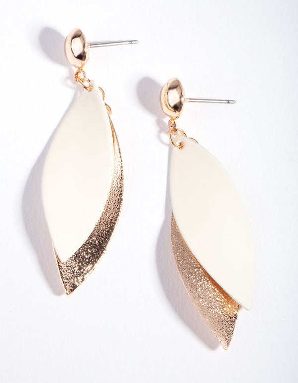 Cream Layered Leaf Earrings