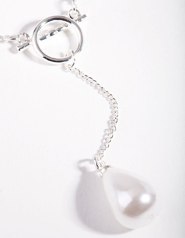 Silver Bar Pearl Drop Necklace