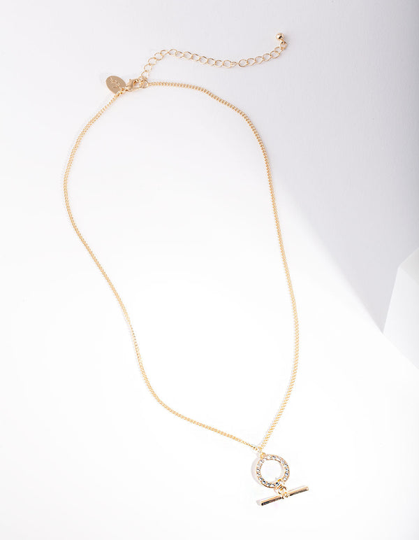 Gold Open Circle Bar Necklace