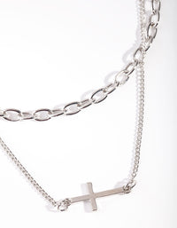 Rhodium Chain Cross Layered Necklace - link has visual effect only