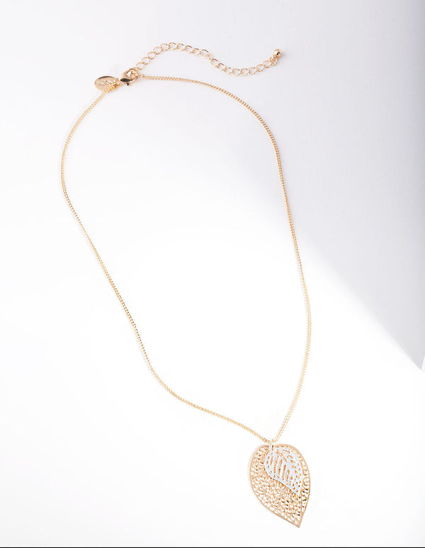 Mixed Metal Cutout Layer Leaf Necklace