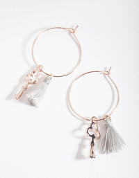 Rose Gold Grey Key Tassel Hoop Earrings - link has visual effect only