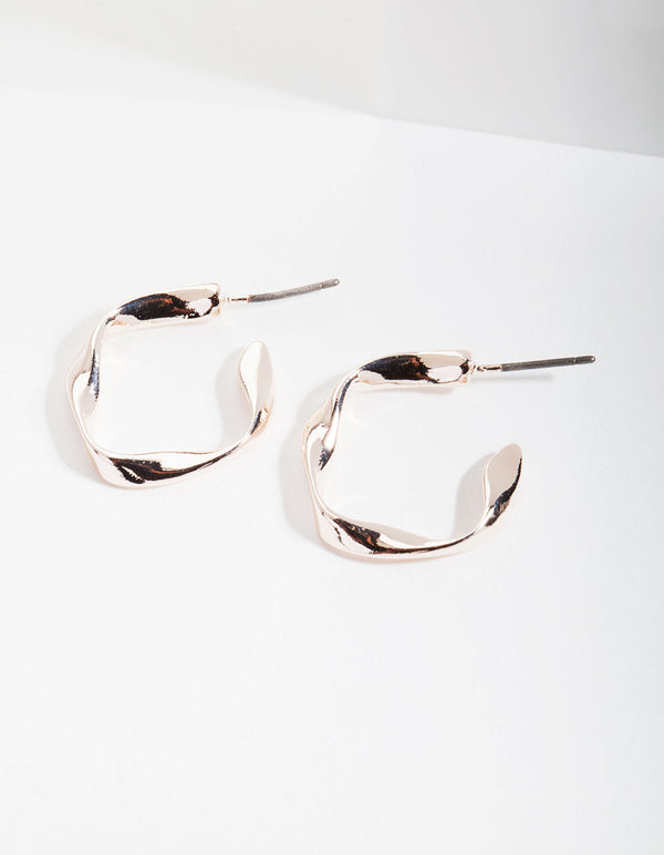 Rose Gold Ribbon Twist Hoop Earrings