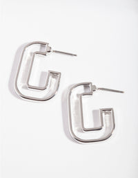 Rhodium C Shaped Hoop Earrings - link has visual effect only