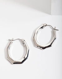Rhodium Ridged Hoop Earrings - link has visual effect only