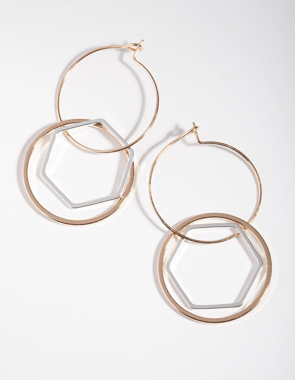 Mixed Metal Hexagon Hoop Earrings