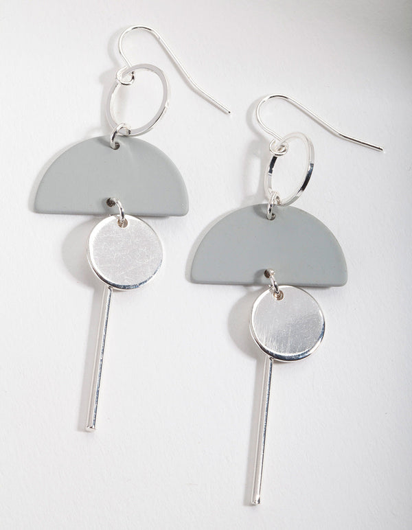 Silver Geometric Drop Earrings
