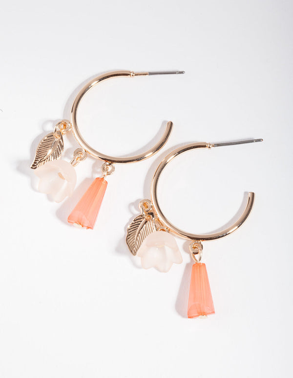 Orange Gold Charm Hoop Earrings