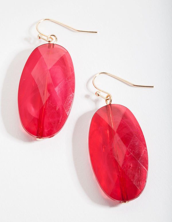 Maroon Oval Facet Bead Earrings
