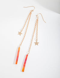 Gold Red Acrylic Star Earrings - link has visual effect only