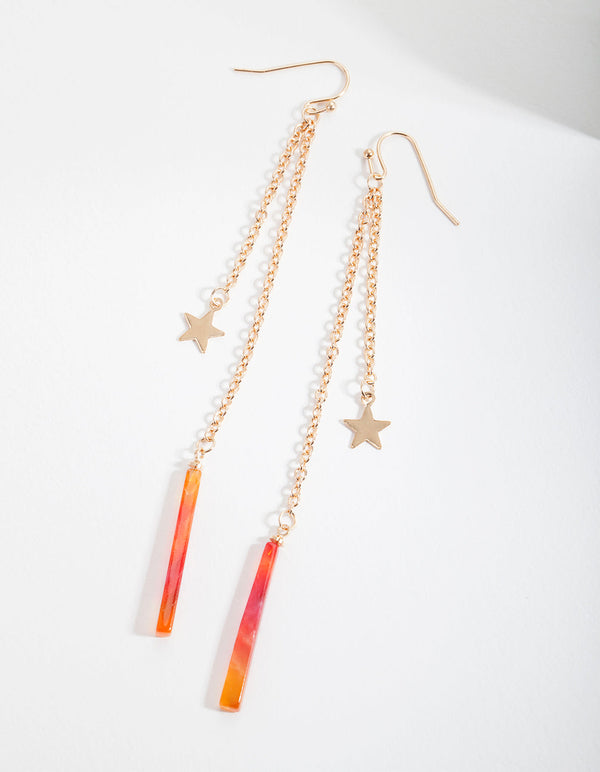 Gold Red Acrylic Star Earrings
