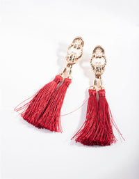 Maroon Rope Knot Tassel Earrings - link has visual effect only