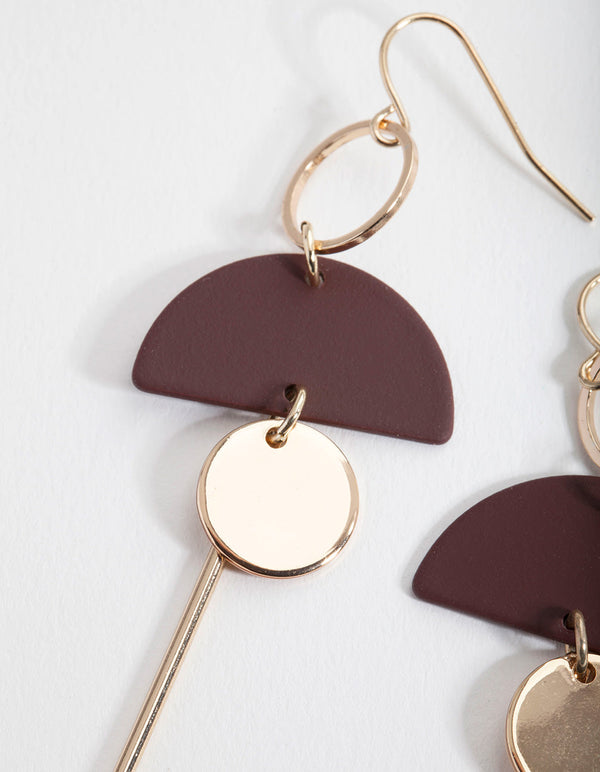 Maroon Geometric Drop Earrings