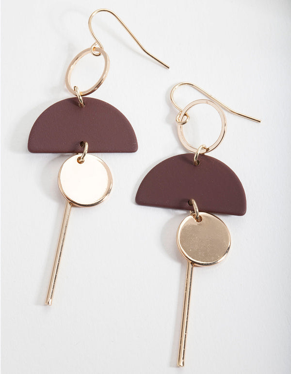 Maroon Geometric Drop Earrings