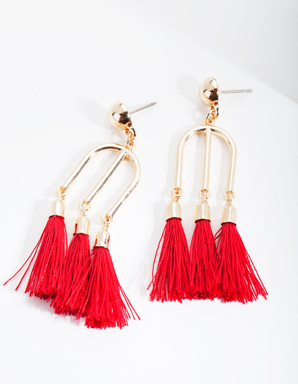 Red Mobile Tassel Earrings