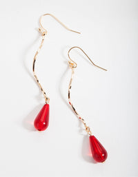 Red Thin Spiral Bead Earrings - link has visual effect only