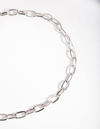 Rhodium Oval Link Choker Necklace - link has visual effect only