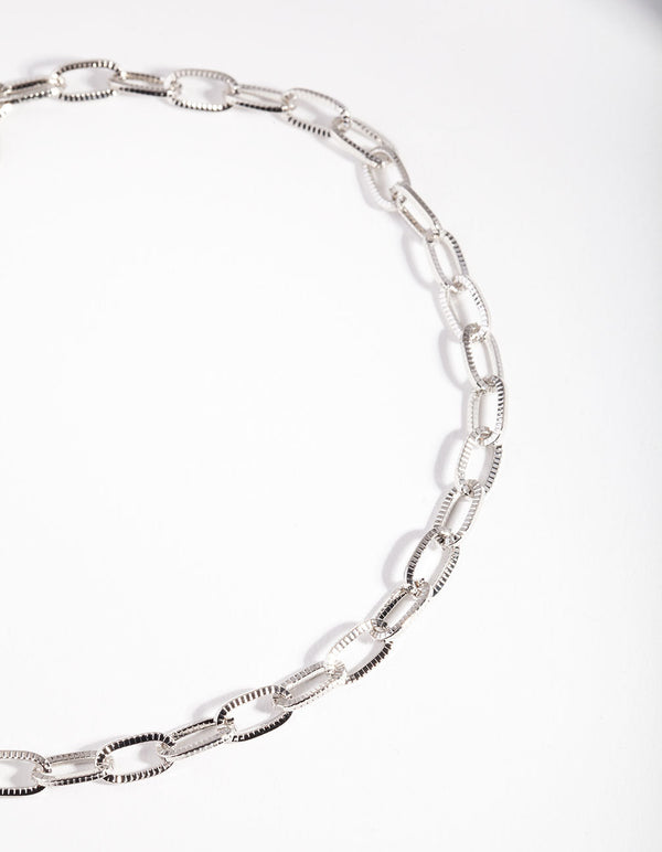 Rhodium Oval Link Choker Necklace