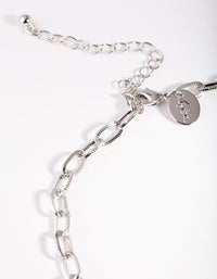 Rhodium Oval Link Choker Necklace - link has visual effect only