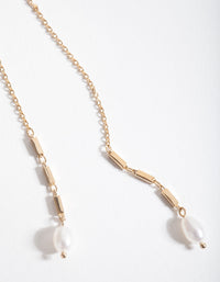 Gold Plated Sterling Silver Pearl Thread Thru Earrings - link has visual effect only