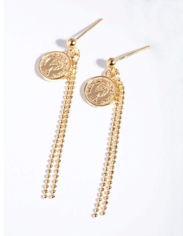 Gold Plated Sterling Silver Coin Tassel Earrings