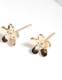 Gold Plated Sterling Silver Flower Cubic Zirconia Stud Earrings - link has visual effect only